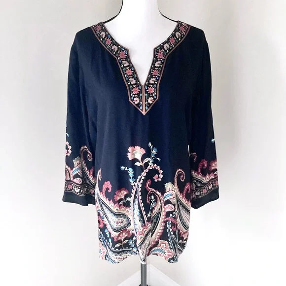 Soft Surroundings Elma 3/4 Sleeve Floral Paisley Top Size XL Bohemian Casual - Picture 7 of 13